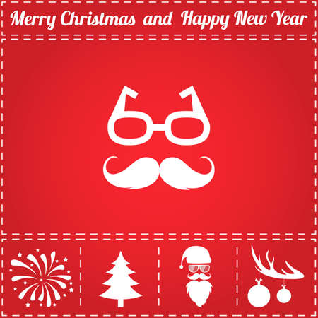 Hipster Icon Vector. And bonus symbol for New Year - Santa Claus, Christmas Tree, Firework, Balls on deer antlersのイラスト素材