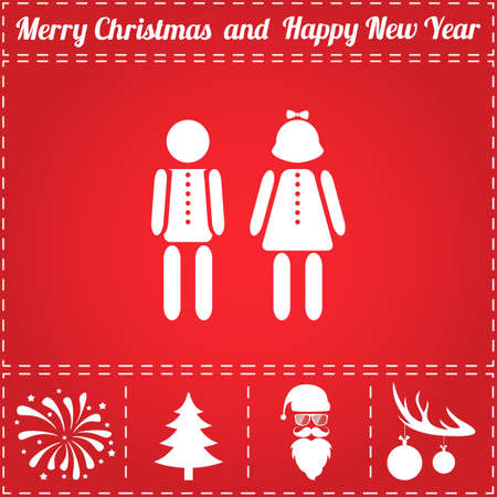 Childs Icon Vector. And bonus symbol for New Year - Santa Claus, Christmas Tree, Firework, Balls on deer antlersのイラスト素材