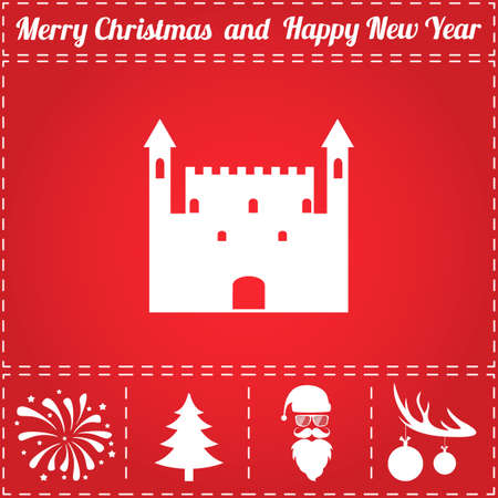 Castle Icon Vector. And bonus symbol for New Year - Santa Claus, Christmas Tree, Firework, Balls on deer antlersのイラスト素材