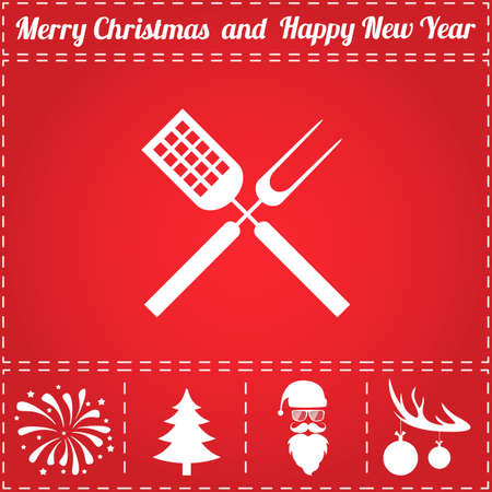 Bbq Icon Vector. And bonus symbol for New Year - Santa Claus, Christmas Tree, Firework, Balls on deer antlersのイラスト素材
