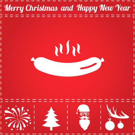 Sausage Icon Vector. And bonus symbol for New Year - Santa Claus, Christmas Tree, Firework, Balls on deer antlersのイラスト素材