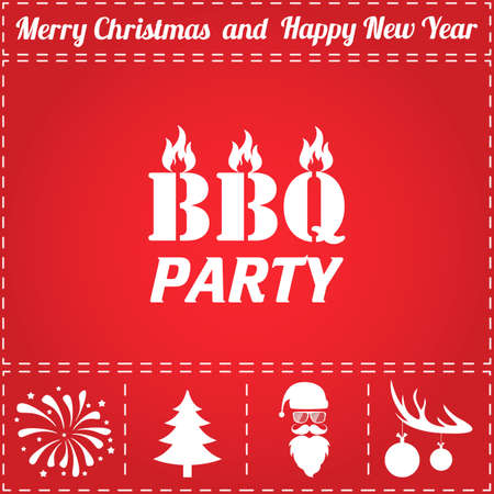 BBQ Icon Vector. And bonus symbol for New Year - Santa Claus, Christmas Tree, Firework, Balls on deer antlersのイラスト素材