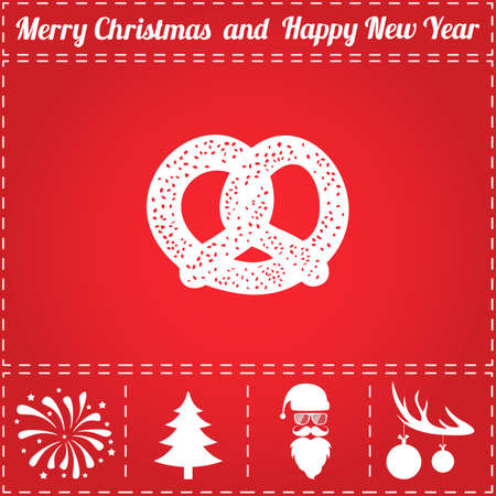 Bagel Icon Vector. And bonus symbol for New Year - Santa Claus, Christmas Tree, Firework, Balls on deer antlersのイラスト素材