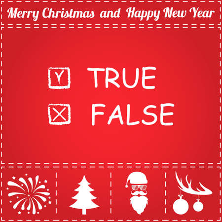 True False Icon Vector. And bonus symbol for New Year - Santa Claus, Christmas Tree, Firework, Balls on deer antlersのイラスト素材