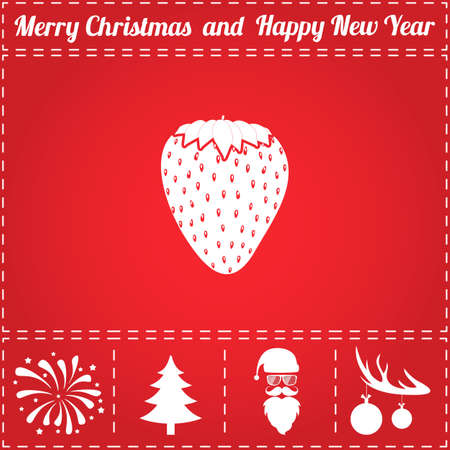 Strawberry Icon Vector. And bonus symbol for New Year - Santa Claus, Christmas Tree, Firework, Balls on deer antlersのイラスト素材