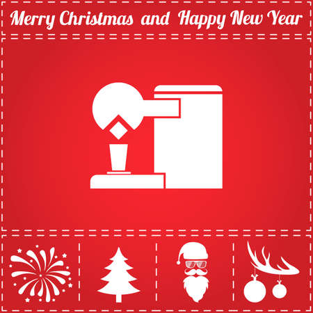 Coffee machine Icon Vector. And bonus symbol for New Year - Santa Claus, Christmas Tree, Firework, Balls on deer antlersのイラスト素材