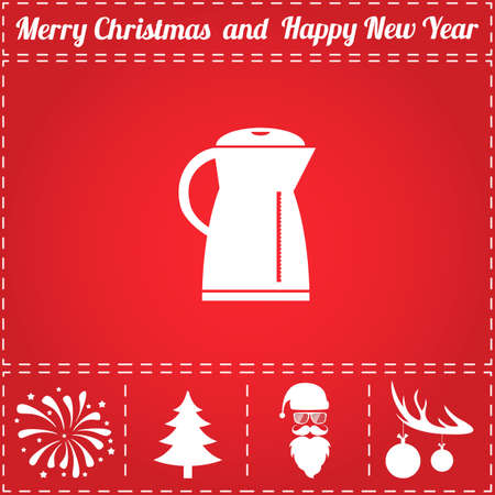 Electric kettle Icon Vector. And bonus symbol for New Year - Santa Claus, Christmas Tree, Firework, Balls on deer antlersのイラスト素材