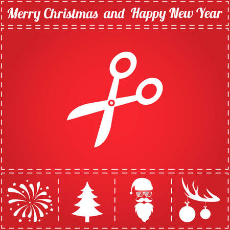 Scissors Icon Vector. And bonus symbol for New Year - Santa Claus, Christmas Tree, Firework, Balls on deer antlersのイラスト素材