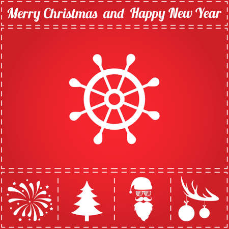 Ship helm Icon Vector. And bonus symbol for New Year - Santa Claus, Christmas Tree, Firework, Balls on deer antlersのイラスト素材