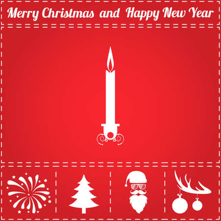 Candle Icon Vector. And bonus symbol for New Year - Santa Claus, Christmas Tree, Firework, Balls on deer antlersのイラスト素材