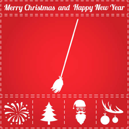 Besom Icon Vector. And bonus symbol for New Year - Santa Claus, Christmas Tree, Firework, Balls on deer antlersのイラスト素材