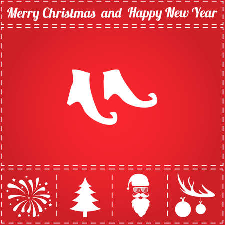 Boots Icon Vector. And bonus symbol for New Year - Santa Claus, Christmas Tree, Firework, Balls on deer antlersのイラスト素材