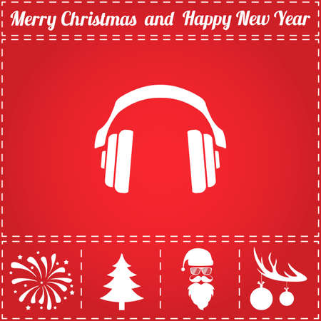 Earphones Icon Vector. And bonus symbol for New Year - Santa Claus, Christmas Tree, Firework, Balls on deer antlersのイラスト素材
