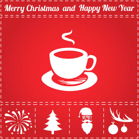 Tea Icon Vector. And bonus symbol for New Year - Santa Claus, Christmas Tree, Firework, Balls on deer antlersのイラスト素材