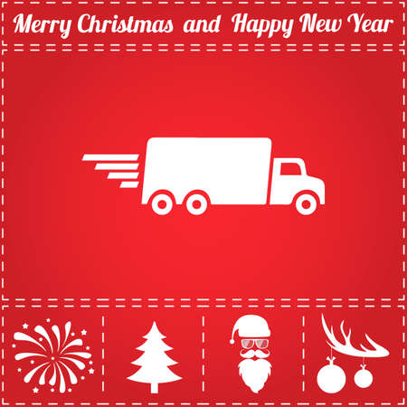 Fast truck Icon Vector. And bonus symbol for New Year - Santa Claus, Christmas Tree, Firework, Balls on deer antlersのイラスト素材