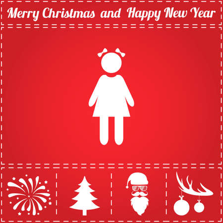 Girl Icon Vector. And bonus symbol for New Year - Santa Claus, Christmas Tree, Firework, Balls on deer antlersのイラスト素材