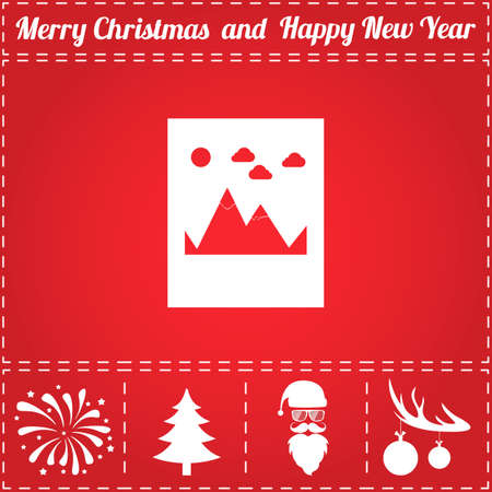 Mountain Icon Vector. And bonus symbol for New Year - Santa Claus, Christmas Tree, Firework, Balls on deer antlersのイラスト素材