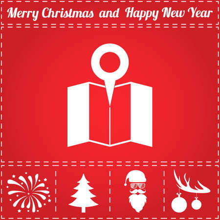 Map pin Icon Vector. And bonus symbol for New Year - Santa Claus, Christmas Tree, Firework, Balls on deer antlersのイラスト素材