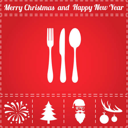 Cutlery Icon Vector. And bonus symbol for New Year - Santa Claus, Christmas Tree, Firework, Balls on deer antlersのイラスト素材