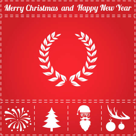 Wreath Icon Vector. And bonus symbol for New Year - Santa Claus, Christmas Tree, Firework, Balls on deer antlersのイラスト素材
