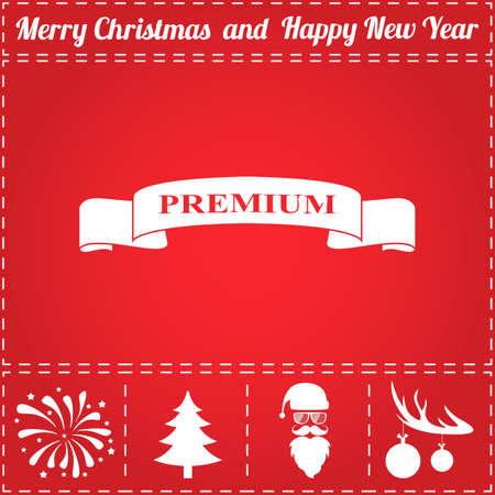 Premium label Icon Vector. And bonus symbol for New Year - Santa Claus, Christmas Tree, Firework, Balls on deer antlersのイラスト素材