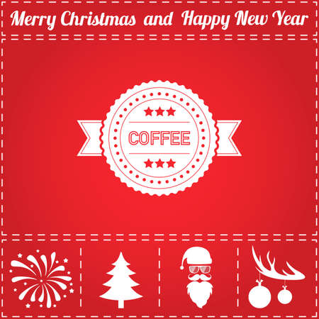 Coffee Icon Vector. And bonus symbol for New Year - Santa Claus, Christmas Tree, Firework, Balls on deer antlersのイラスト素材