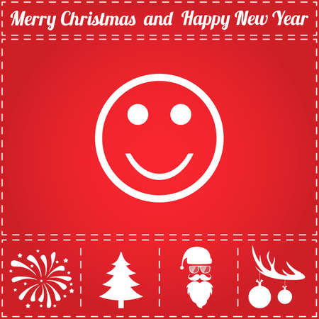 Smile Icon Vector. And bonus symbol for New Year - Santa Claus, Christmas Tree, Firework, Balls on deer antlersのイラスト素材