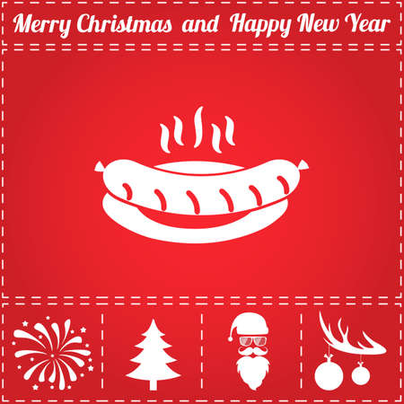 Sausage Icon Vector. And bonus symbol for New Year - Santa Claus, Christmas Tree, Firework, Balls on deer antlersのイラスト素材