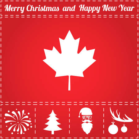 Maple Icon Vector. And bonus symbol for New Year - Santa Claus, Christmas Tree, Firework, Balls on deer antlersのイラスト素材