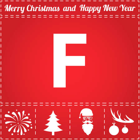 Letter F Icon Vector. And bonus symbol for New Year - Santa Claus, Christmas Tree, Firework, Balls on deer antlersのイラスト素材
