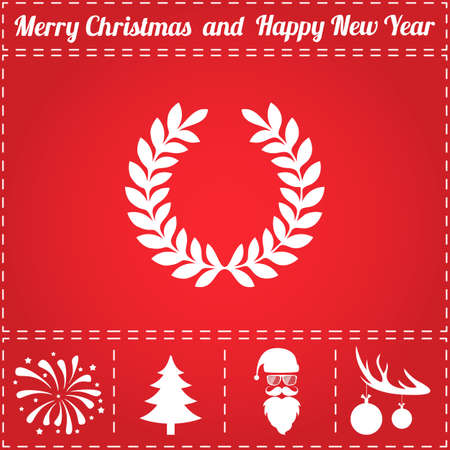 Wreath Icon Vector. And bonus symbol for New Year - Santa Claus, Christmas Tree, Firework, Balls on deer antlersのイラスト素材