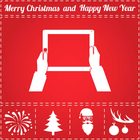 Tablet Icon Vector. And bonus symbol for New Year - Santa Claus, Christmas Tree, Firework, Balls on deer antlersのイラスト素材