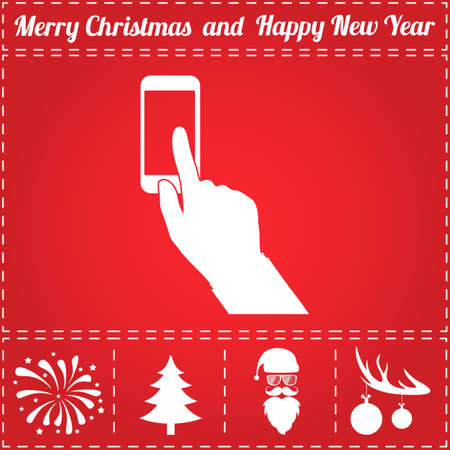 Finger touch Icon Vector. And bonus symbol for New Year - Santa Claus, Christmas Tree, Firework, Balls on deer antlersのイラスト素材