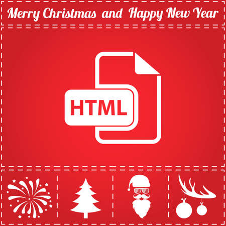 HTML Icon Vector. And bonus symbol for New Year - Santa Claus, Christmas Tree, Firework, Balls on deer antlersのイラスト素材