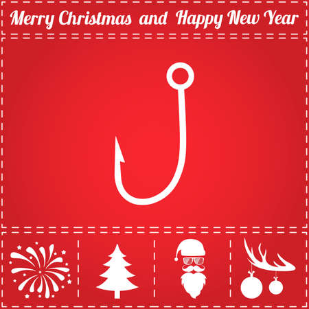 Fishhook Icon Vector. And bonus symbol for New Year - Santa Claus, Christmas Tree, Firework, Balls on deer antlersのイラスト素材