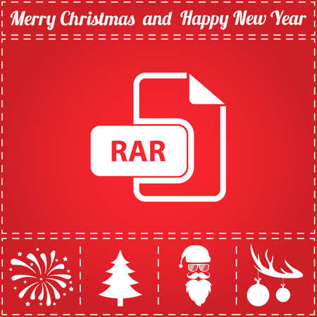 RAR Icon Vector. And bonus symbol for New Year - Santa Claus, Christmas Tree, Firework, Balls on deer antlersのイラスト素材