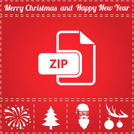 ZIP Icon Vector. And bonus symbol for New Year - Santa Claus, Christmas Tree, Firework, Balls on deer antlersのイラスト素材