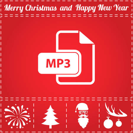 MP3 Icon Vector. And bonus symbol for New Year - Santa Claus, Christmas Tree, Firework, Balls on deer antlersのイラスト素材