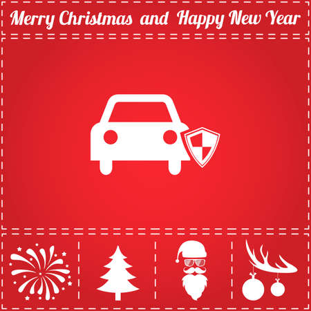 Car insurance Icon Vector. And bonus symbol for New Year - Santa Claus, Christmas Tree, Firework, Balls on deer antlersのイラスト素材