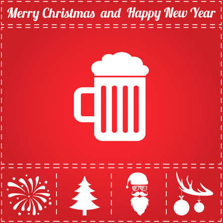 Beer Icon Vector. And bonus symbol for New Year - Santa Claus, Christmas Tree, Firework, Balls on deer antlersのイラスト素材