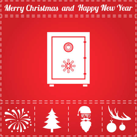 Bank safe Icon Vector. And bonus symbol for New Year - Santa Claus, Christmas Tree, Firework, Balls on deer antlersのイラスト素材