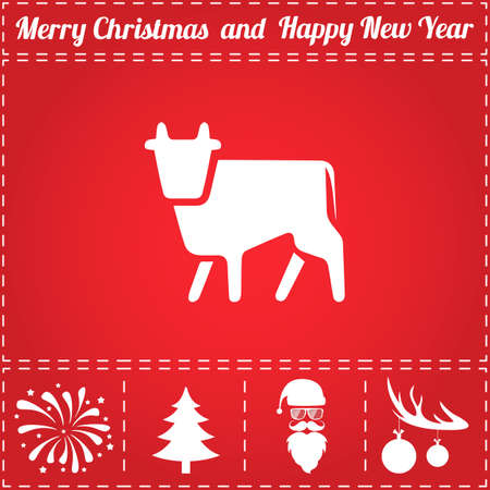 Cow Icon Vector. And bonus symbol for New Year - Santa Claus, Christmas Tree, Firework, Balls on deer antlersのイラスト素材