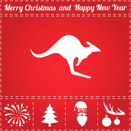 Kangaroo Icon Vector. And bonus symbol for New Year - Santa Claus, Christmas Tree, Firework, Balls on deer antlersのイラスト素材