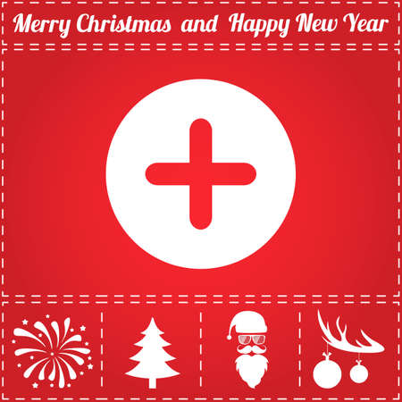 Plus Icon Vector. And bonus symbol for New Year - Santa Claus, Christmas Tree, Firework, Balls on deer antlersのイラスト素材