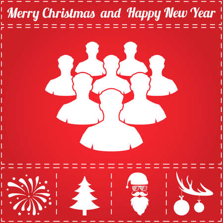 Crowd Icon Vector. And bonus symbol for New Year - Santa Claus, Christmas Tree, Firework, Balls on deer antlersのイラスト素材