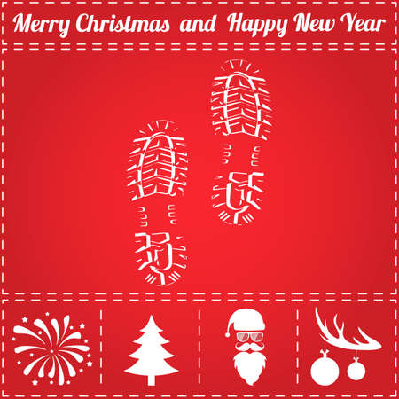 Footprint Icon Vector. And bonus symbol for New Year - Santa Claus, Christmas Tree, Firework, Balls on deer antlersのイラスト素材