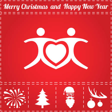 Love Heart Icon Vector. And bonus symbol for New Year - Santa Claus, Christmas Tree, Firework, Balls on deer antlersのイラスト素材