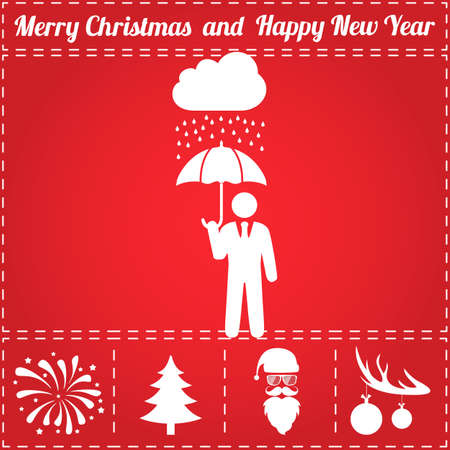 Protect Icon Vector. And bonus symbol for New Year - Santa Claus, Christmas Tree, Firework, Balls on deer antlersのイラスト素材