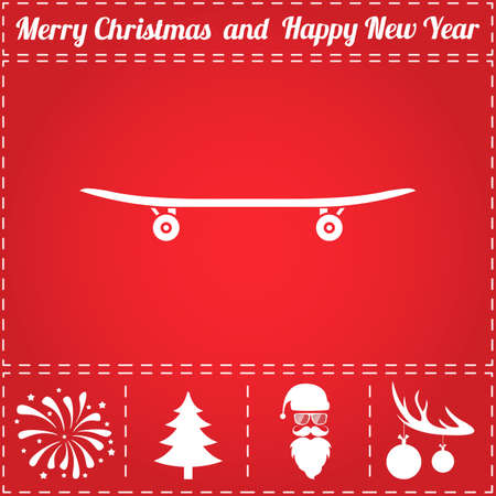 Skateboard Icon Vector. And bonus symbol for New Year - Santa Claus, Christmas Tree, Firework, Balls on deer antlersのイラスト素材