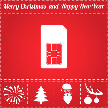 Sim Icon Vector. And bonus symbol for New Year - Santa Claus, Christmas Tree, Firework, Balls on deer antlersのイラスト素材